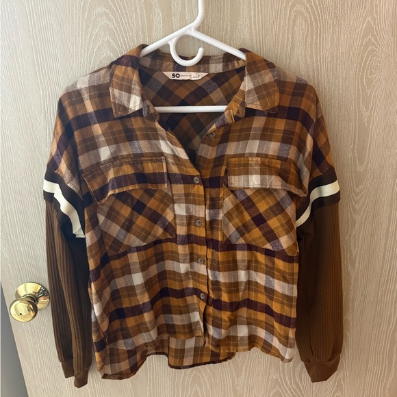 SO Tops - SO Brown and Tan Plaid Shirt